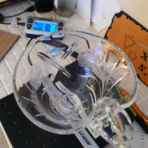 1960s Lead Crystal Gravy Boat Violetta Cut Etched Footed Vintage Heart Leaf Flor - Picture 13 of 13